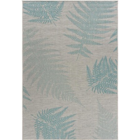 Homeroots 5 x 7 ft. Teal Fern Leaves Indoor & Outdoor Area Rug 396107